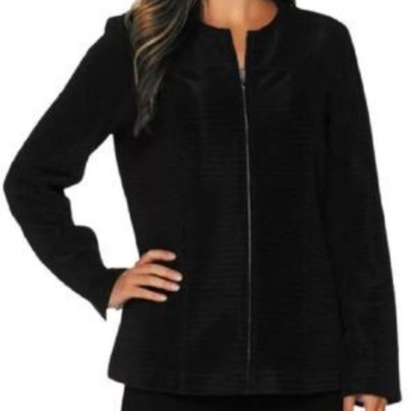 Dennis by Dennis Basso Zip Front Lined Jacket Size 4 Color Black w/ shimmer - Picture 3 of 14